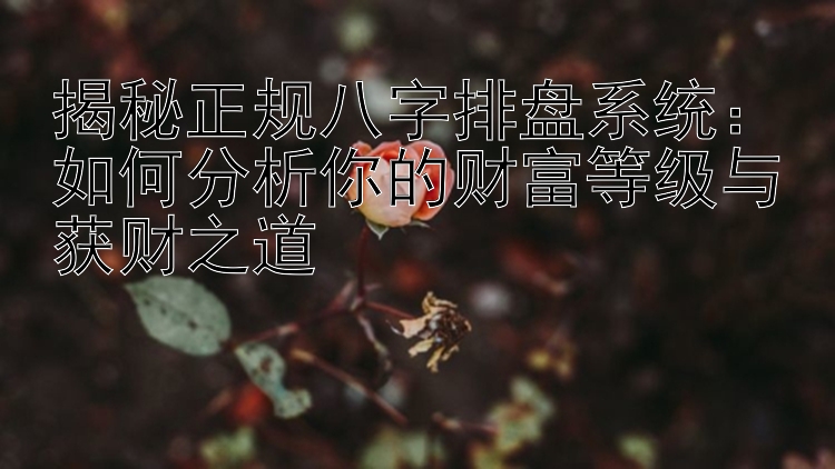 揭秘正规八字排盘系统：如何分析你的财富等级与获财之道